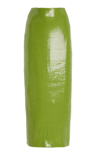 Oscar De La Renta Sequined Jersey Maxi Skirt In Green