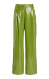 Oscar De La Renta Sequined Jersey Wide-leg Pants In Green