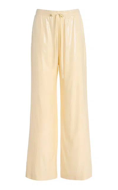 Oscar De La Renta Sequined Jersey Wide-leg Pants In Ivory