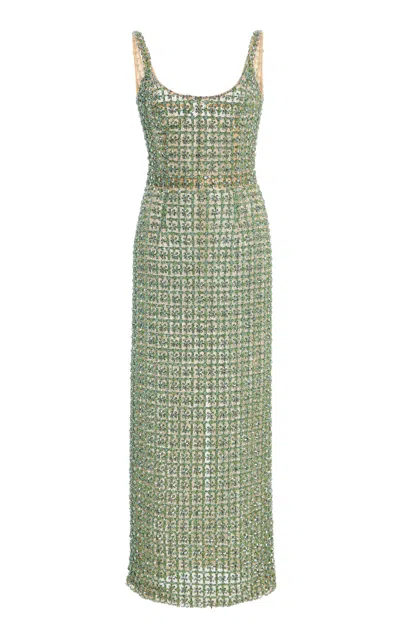 Oscar De La Renta Sequined Maxi Dress In Green