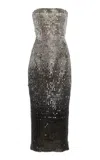 Oscar De La Renta Sequined Midi Dress In Silver