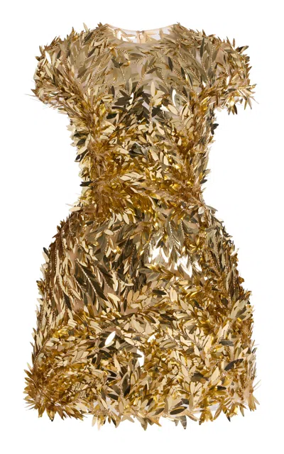 Oscar De La Renta Sequined Mini Dress In Gold