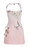 Oscar De La Renta Embellished Sequined Organza Mini Dress In Pink
