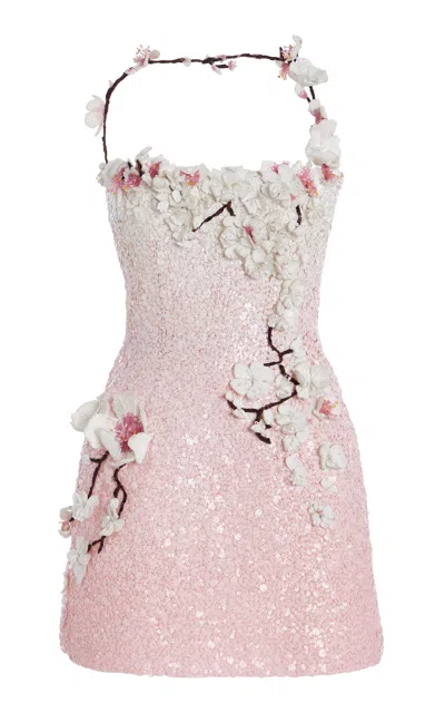Oscar De La Renta Sequined Mini Dress In Pink