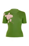 Oscar De La Renta Sequined Ribbed-knit Silk Top In Green