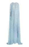 Oscar De La Renta Sequined Tulle Gown In Blue
