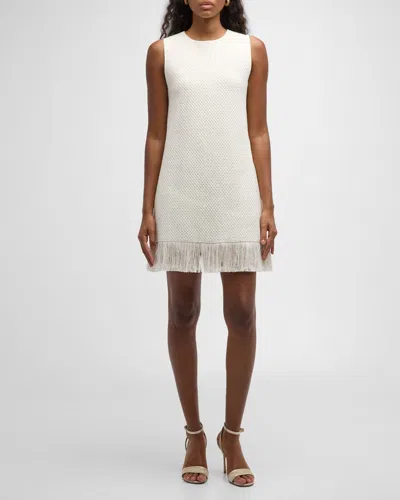 Oscar De La Renta Sequin Tweed A-line Dress In White