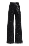 Oscar De La Renta Sequined Wool-cashmere Wide-leg Pants