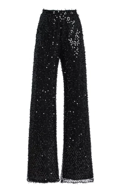 Oscar De La Renta Sequined Wool-cashmere Wide-leg Pants