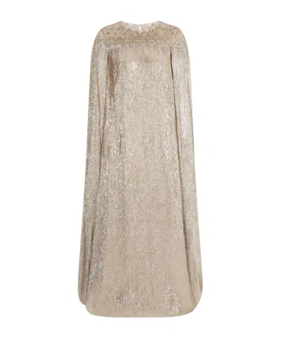 Oscar De La Renta Cape-effect Crystal And Sequin-embellished Tulle-trimmed Lamé Gown In Silver