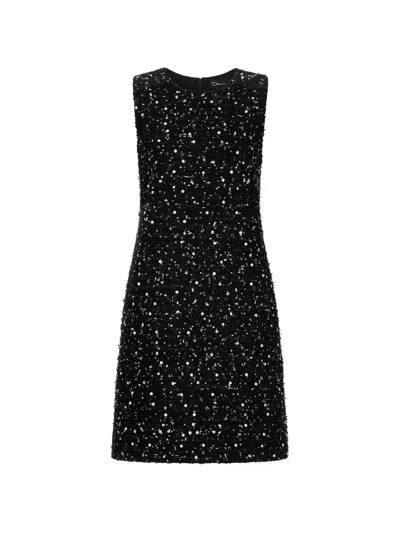 Oscar De La Renta Sequin-embellished Tweed Shift Mini Dress In Black