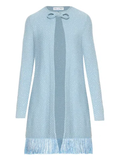 Oscar De La Renta Sequinned Fringed Coat In Blue