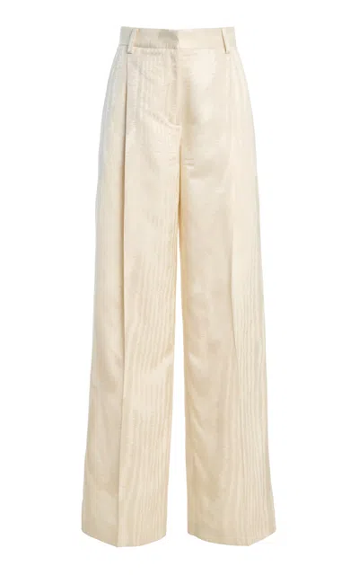Oscar De La Renta Shantung Moiré Jacquard Wide-leg Pants In Yellow