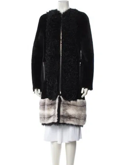 Pre-owned Oscar De La Renta Shearling Faux Fur Coat In Black