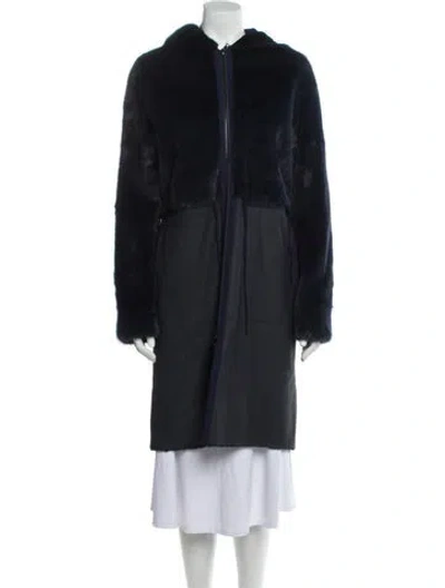 Pre-owned Oscar De La Renta Shearling Fur Coat In Blue