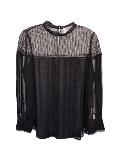 Pre-owned Oscar De La Renta Sheer Lace-panel Blouse In Black