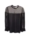 Oscar De La Renta Sheer Long Sleeve Blouse In Black Silk In Black