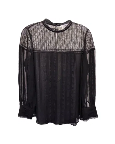 Oscar De La Renta Sheer Long Sleeve Blouse In Black Silk