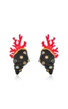 Oscar De La Renta Shell And Coral Large Earrings In Black