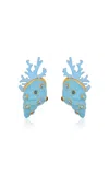 Oscar De La Renta Shell And Coral Large Earrings In Blue