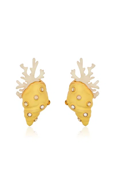 Oscar De La Renta Shell And Coral Large Earrings In Gold