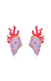 Oscar De La Renta Shell And Coral Large Earrings In Red