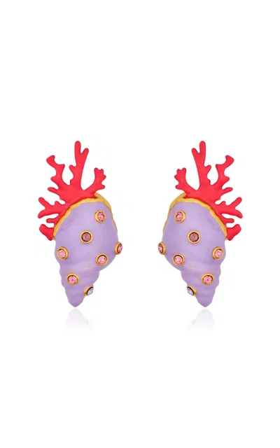 Oscar De La Renta Shell And Coral Large Earrings In Red