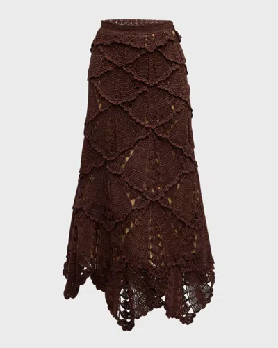 OSCAR DE LA RENTA SHELL CROCHET KNIT FLARED MIDI SKIRT
