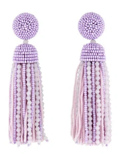 Pre-owned Oscar De La Renta Short Bead & Silk Tassel Clip-on Earrings In Purple