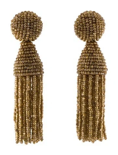 Pre-owned Oscar De La Renta Short Beaded Tassel Clip-on Earrings In Multi