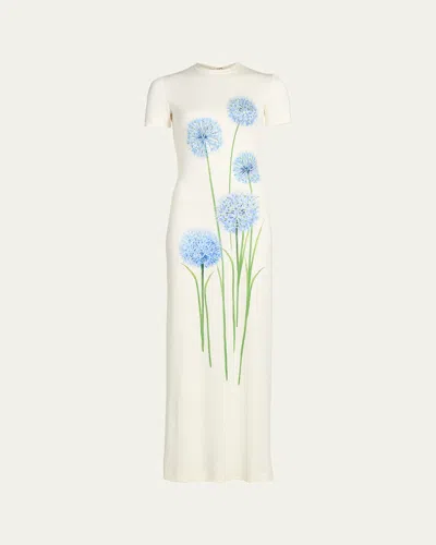 Oscar De La Renta Short-sleeve Allium Print Jersey Maxi Dress In Multi