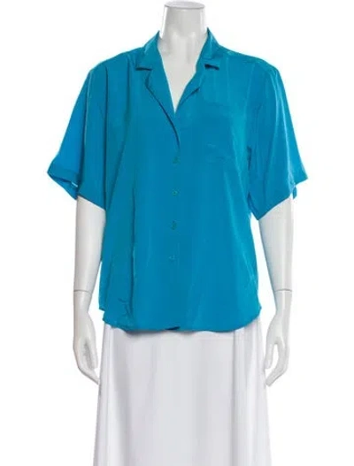 Pre-owned Oscar De La Renta Short Sleeve Blouse In Blue