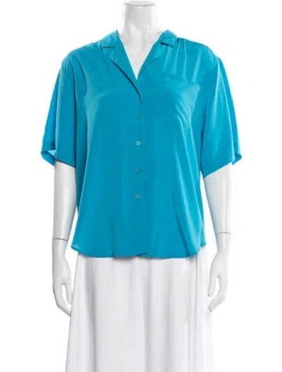 Pre-owned Oscar De La Renta Short Sleeve Blouse In Blue