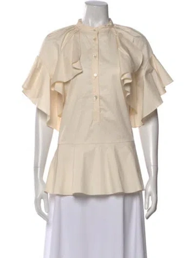 Pre-owned Oscar De La Renta Short Sleeve Blouse In Neutral