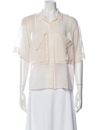 Pre-owned Oscar De La Renta Short Sleeve Blouse In Neutrals