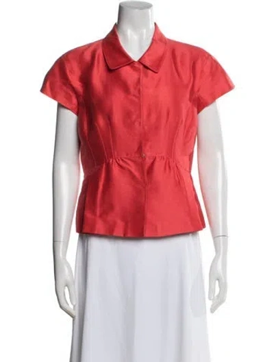 Pre-owned Oscar De La Renta Short Sleeve Blouse In Red