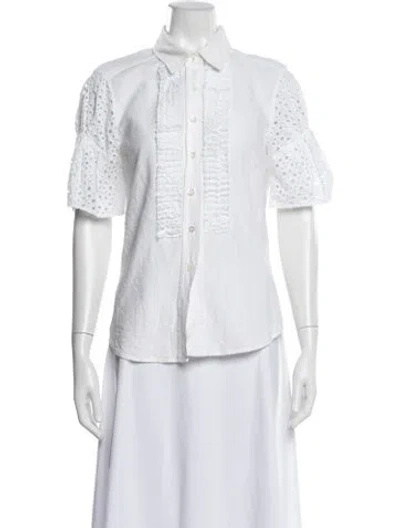 Pre-owned Oscar De La Renta Short Sleeve Blouse In White