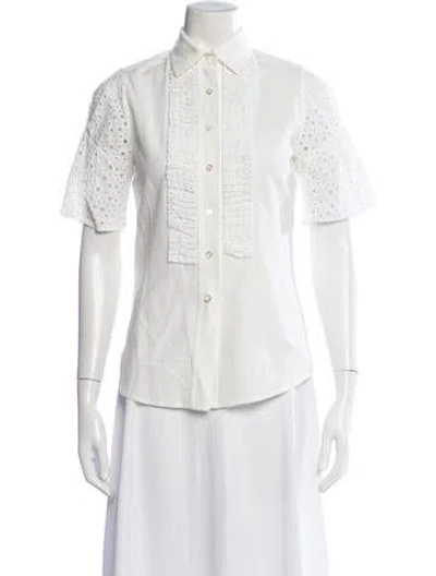 Pre-owned Oscar De La Renta Short Sleeve Blouse In White