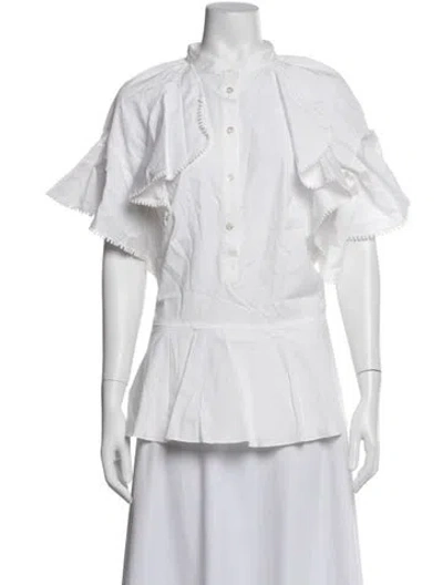 Pre-owned Oscar De La Renta Short Sleeve Blouse In White