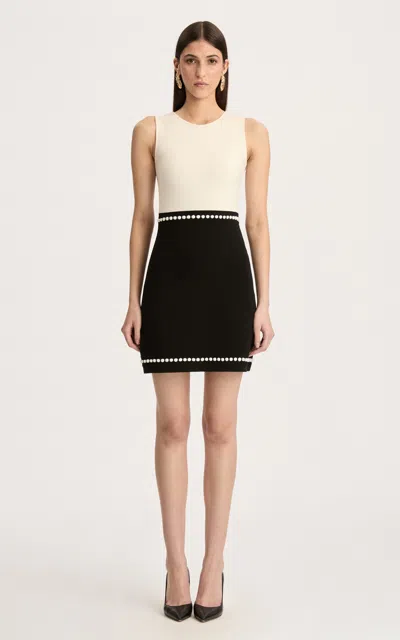 Oscar De La Renta Short Sleeve Bubble Trim Knit Dress In Multi