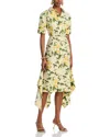 Oscar De La Renta Printed Cotton Poplin Midi Shirt Dress In Yellow/sof