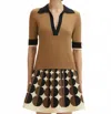 Oscar De La Renta Short Sleeve Color Block Pullover In Walnut/navy/ivory In Brown