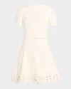 Oscar De La Renta Short-sleeve Cutout-hem Tweed Mini Dress With Belt In White