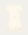 Oscar De La Renta Short-sleeve Cutout-hem Tweed Mini Dress With Belt In White