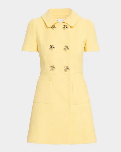 Oscar De La Renta Double-breasted Cotton-blend Tweed Mini Dress In Yellow