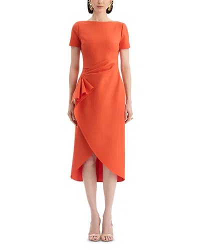 Oscar De La Renta Short Sleeve Draped Waist Day Dress In Animal Print