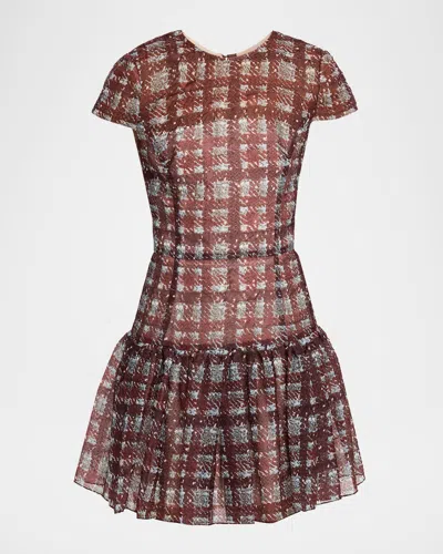 Oscar De La Renta Short-sleeve Drop-waist Plaid Dress