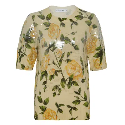 Oscar De La Renta Short Sleeve English Rose Top In Multi