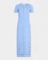 Oscar De La Renta Short-sleeve Eyelet Embroidered Midi Dress In Opal