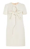 Oscar De La Renta Short Sleeve  Floral Embroidered Cotton Tweed Shift Dress In Ivory